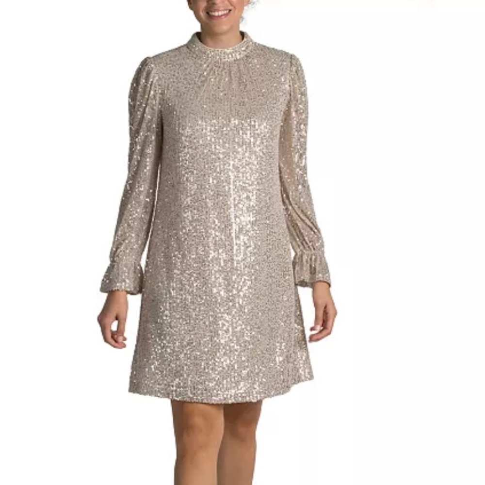 Julia Jordan Sequin Mock-Neck Sheath Dress